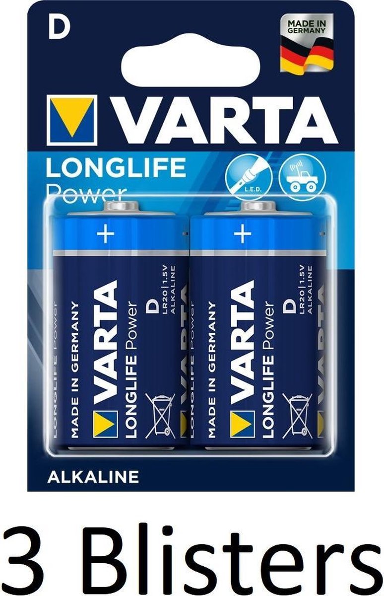 6 Stuks (3 Blisters a 2 st) Varta Longlife Power D Batterijen