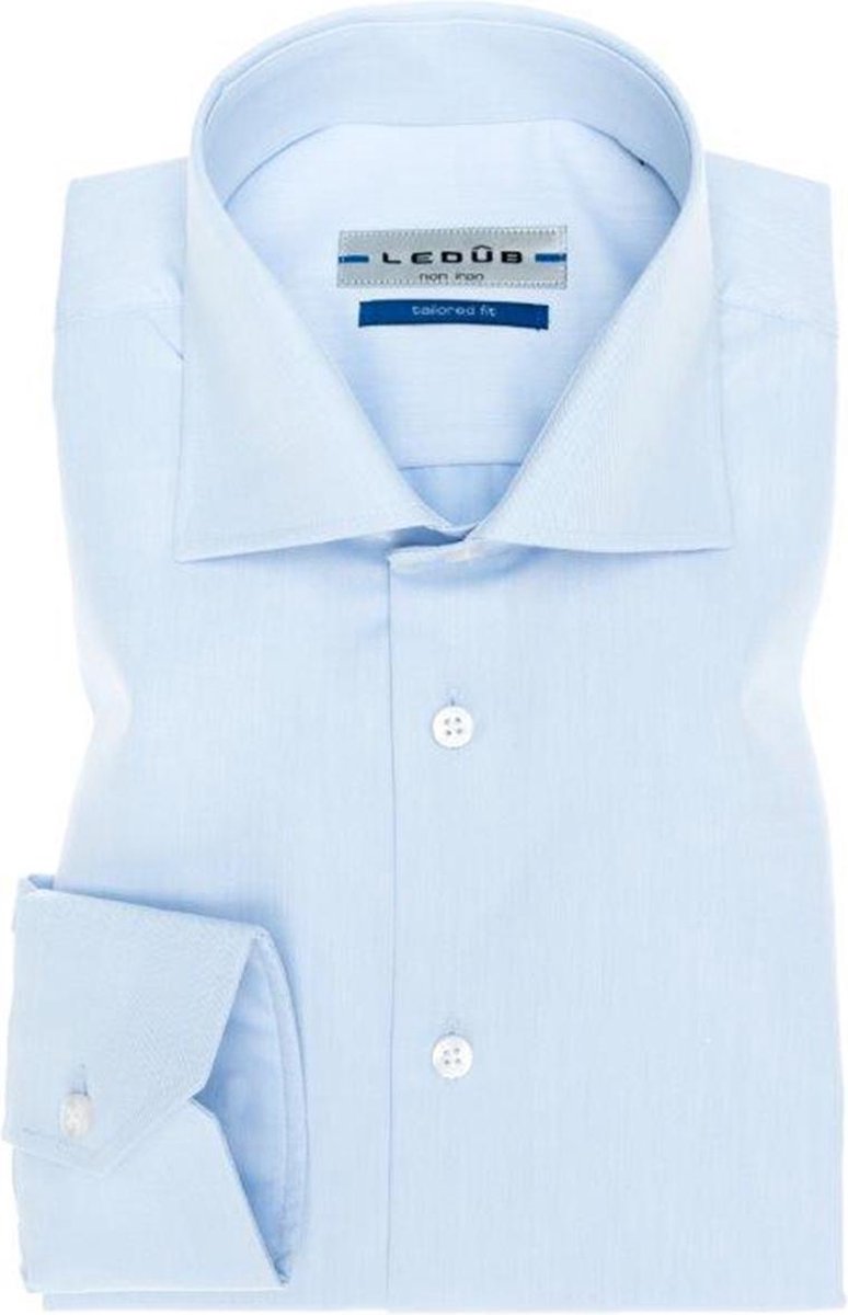 Ledeb Tailored Fit overhemd mouwlengte 7 - blauw - Strijkvrij - Boordmaat: 48