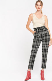 Broek met ruit en ceintuur met crop - Zwart