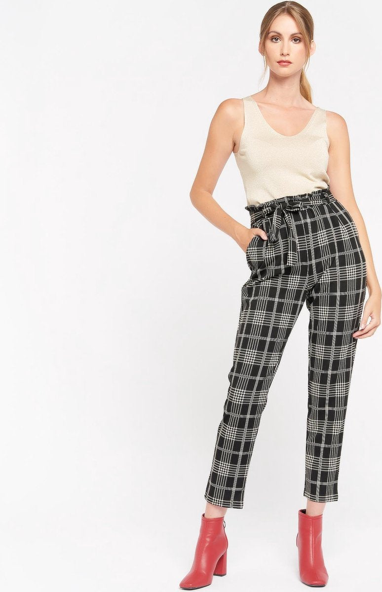 Broek met ruit en ceintuur met crop - Zwart
