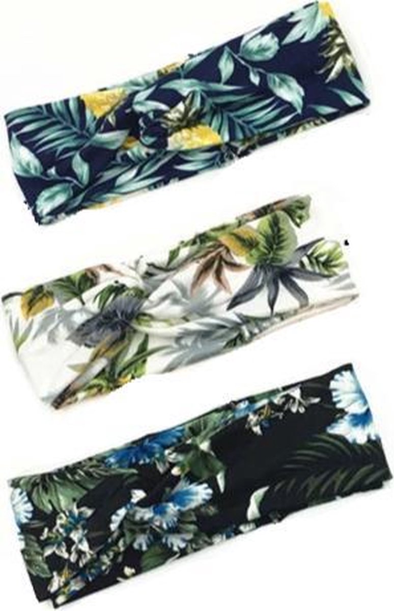 MINIIYOU® Set 3 stuks dames haarbanden tropisch ananas gebloemd - meiden - tieners - vrouwen - volwassenen haarbanden gebloemd | haarband bloemenprint met knoop