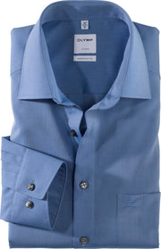 OLYMP Luxor comfort fit overhemd - middenblauw - Strijkvrij - Boordmaat: 49