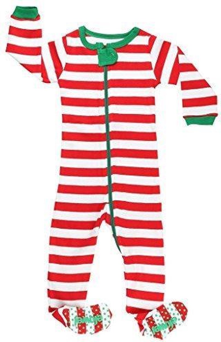 Baby Unisex Kerstmis Gestreepd Pijama Rood En Wit (Maat 6-12 Maanden)