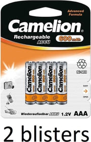 2x Camelion AAA 600mah blister 4 oplaadbaar
