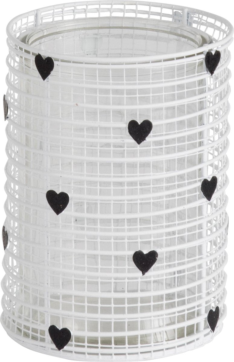 J-Line T-Lichthouder Hartjes Metaal Wit/Glitter Zwart Large