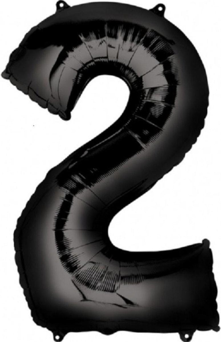 Ballon Cijfer 2 Jaar Zwart Verjaardag Versiering Zwarten Helium Ballonnen Feest Versiering 86 Cm XL Formaat Met Rietje