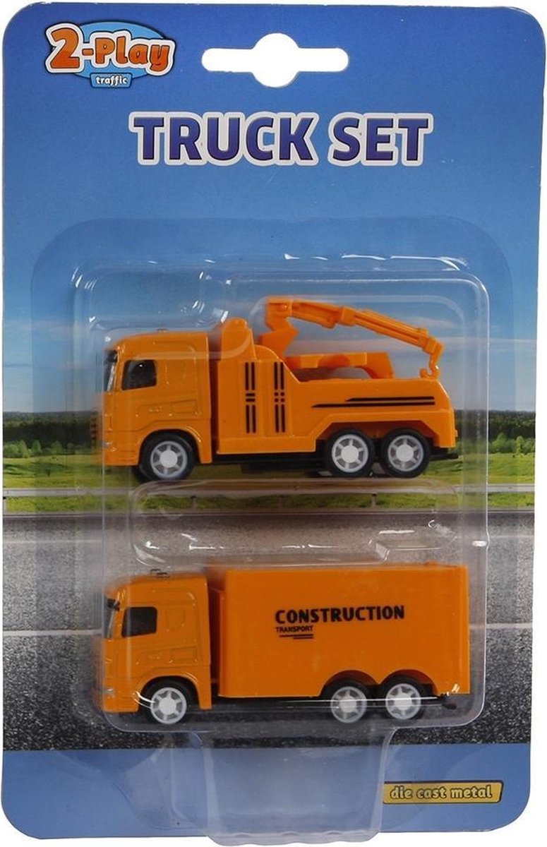 2-play Vrachtauto Diecast Pull-back 9 Cm Oranje 2 Stuks