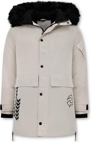 Enos Parka Jas Heren – Met Faux Bontkraag – Beige - Maat: XS