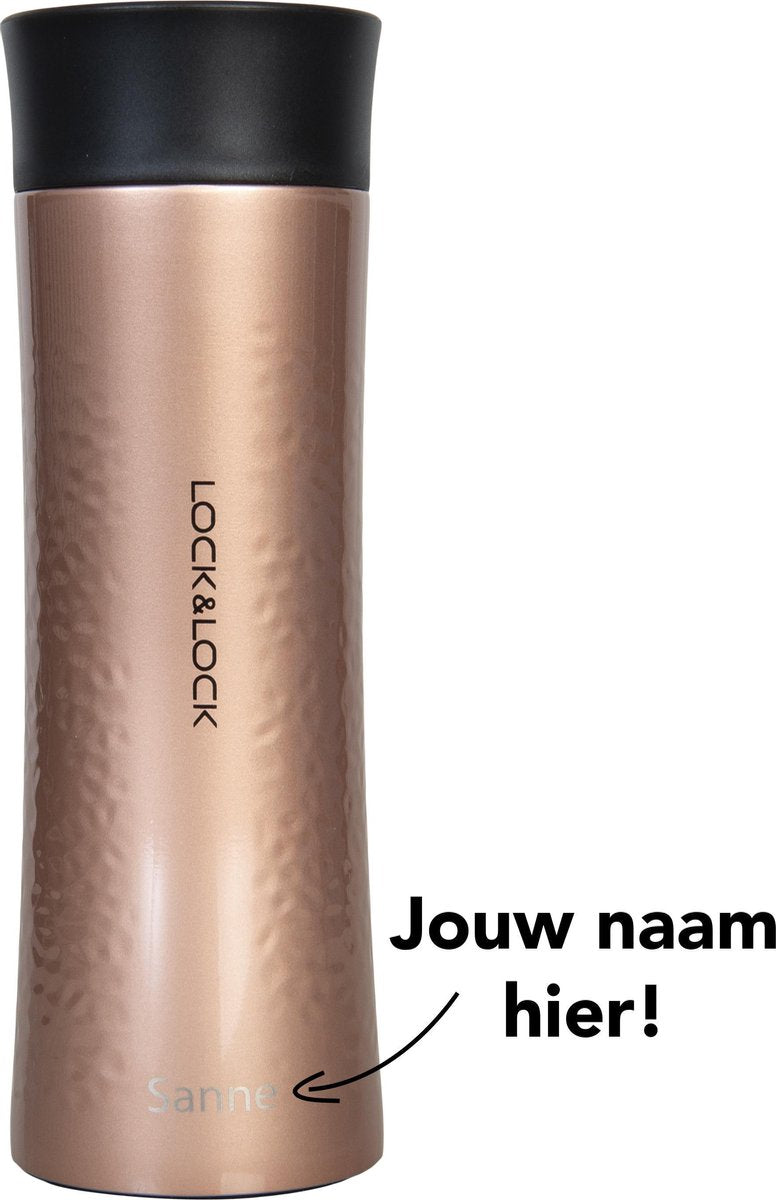 Lock&Lock RVS Thermosfles met naam | Gepersonaliseerd cadeau | Relatiegeschenk | 400 ml – Koper/Roze