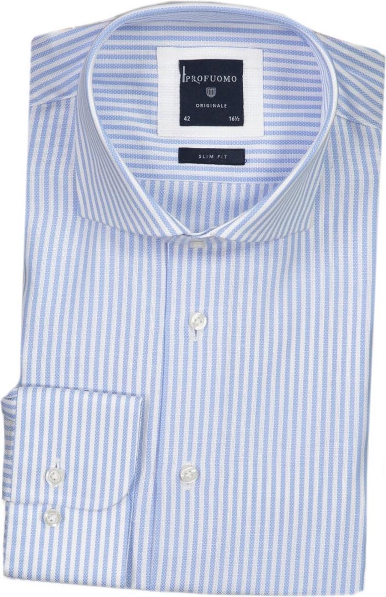 Profuomo   Overhemd Blauw Getailleerd - Maat UK18-EU45 - Heren - Lente/Zomer Collectie - Katoen