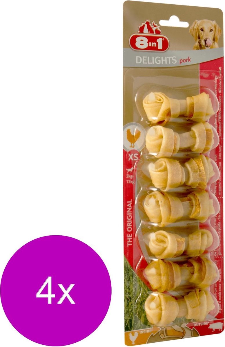8in1 Delight Pork Varken - Hondensnacks - 4 x Xsmall