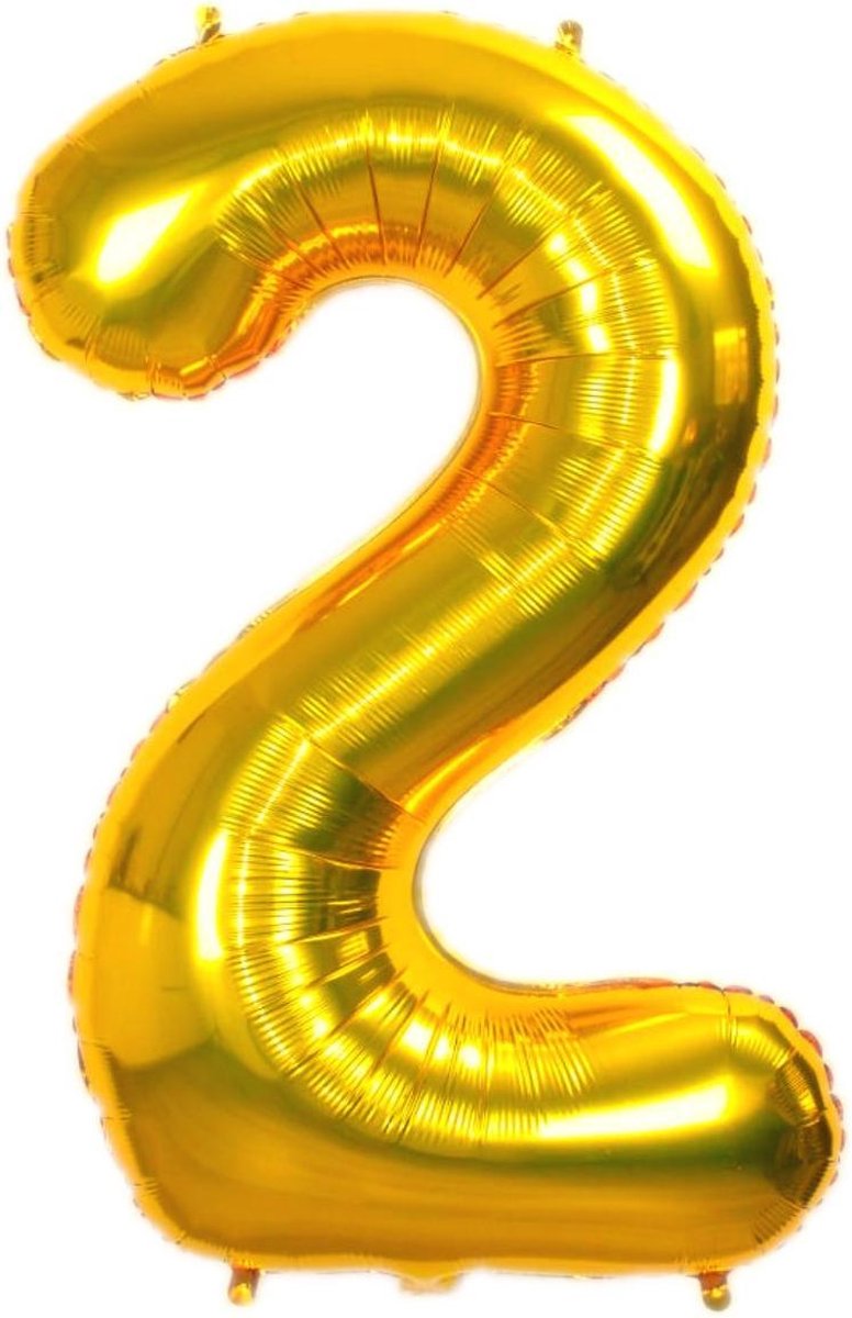 Folie Ballon Cijfer 2 Jaar Goud 36Cm Verjaardag Folieballon Met Rietje