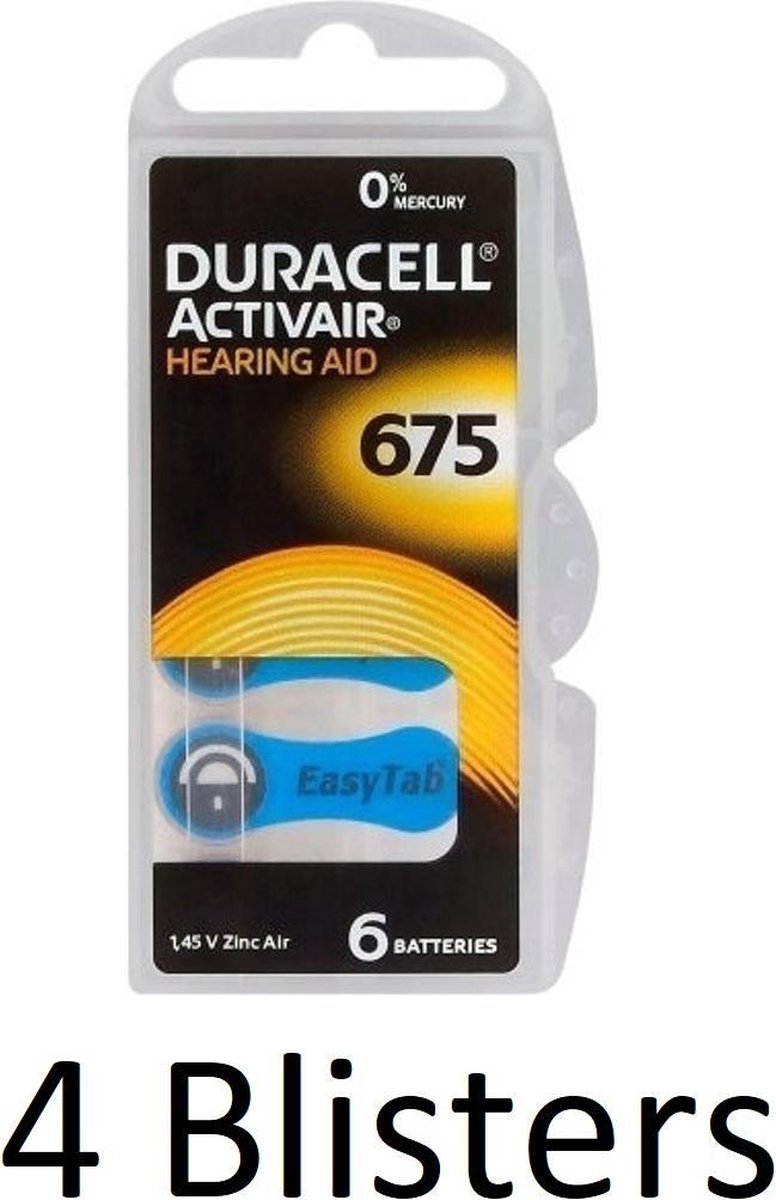 24 Stuks (4 Blisters a 6 st) Duracell Duralock Hearing Aid 675 Blauw