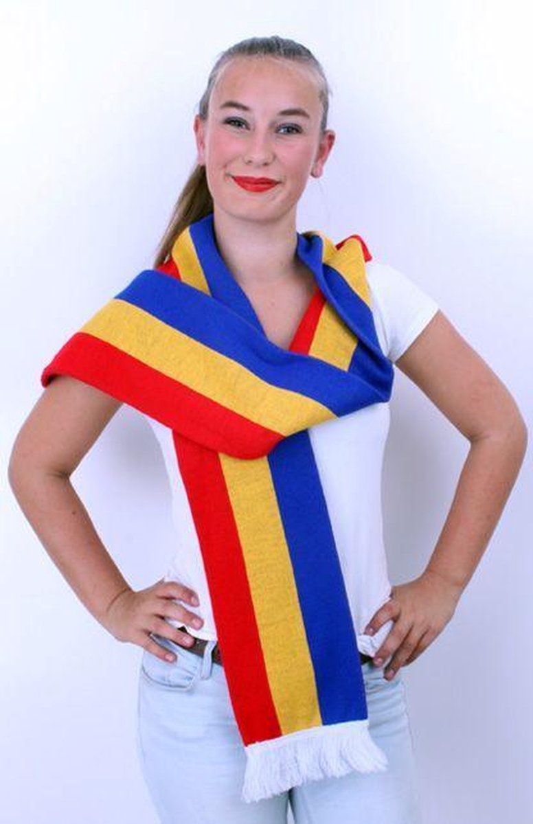 Sjawl fijn gebreid rood/geel/blauw