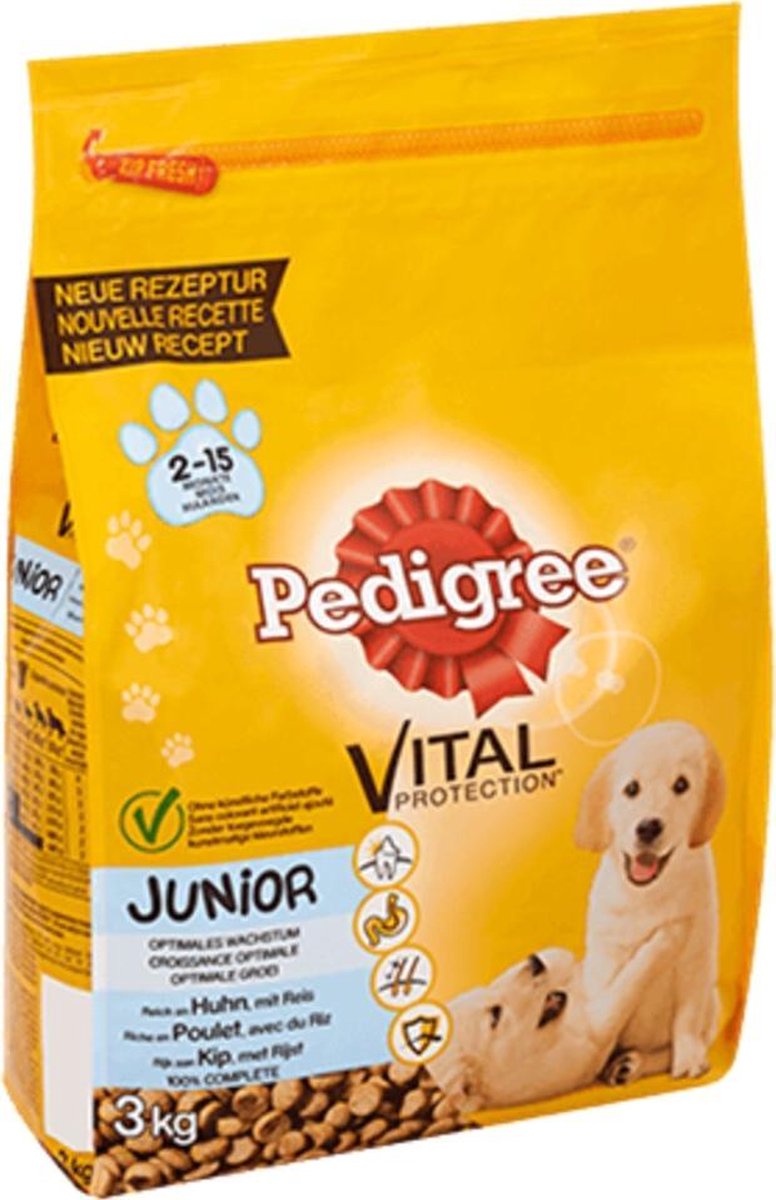 Pedigree Hondenvoer Droog Junior Kip/Rijst - 3 kg - 3 Stuks