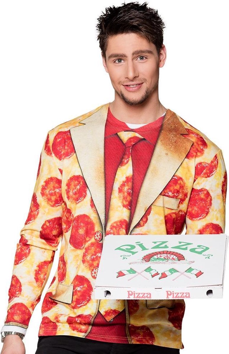 Boland Fotorealistisch Shirt Pizza Pepperoni Heren Maat Xl
