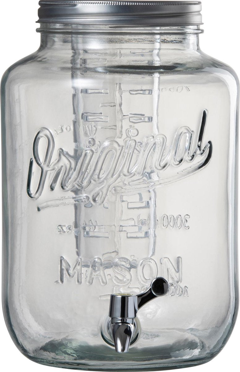 J-Line Drankdispenser Rond Glas/Metaal Transparant/Grijs