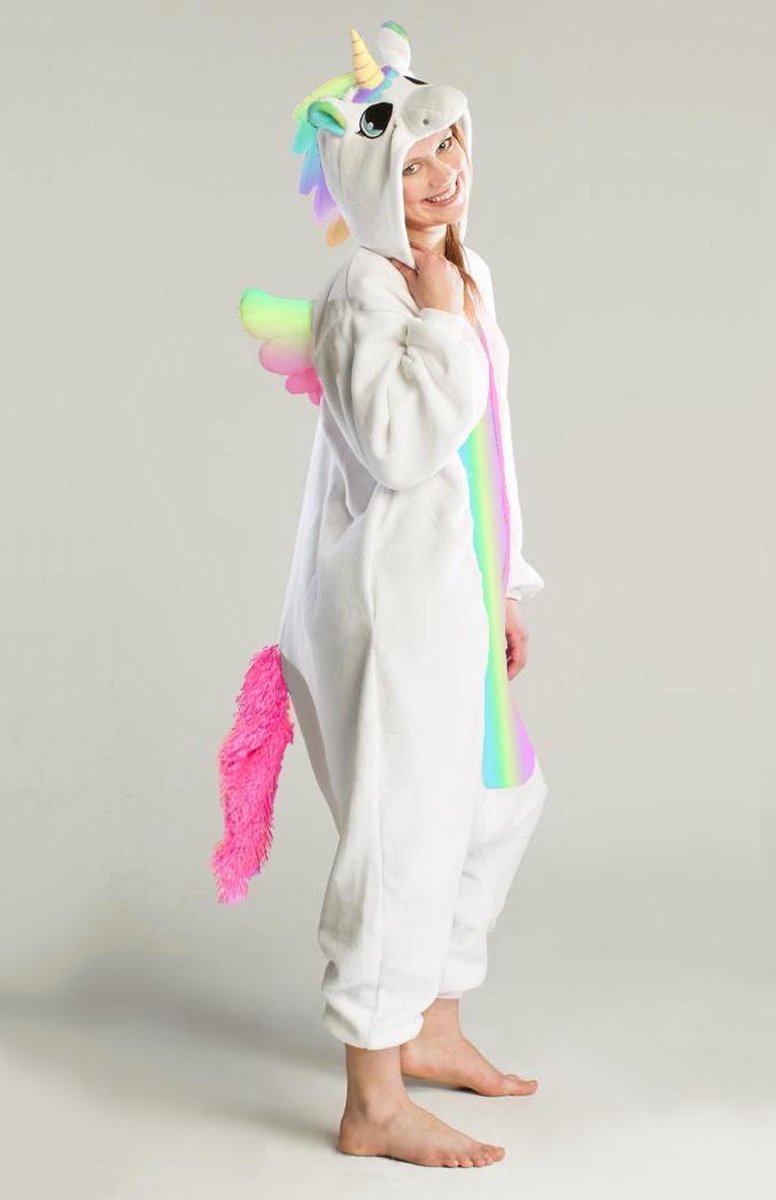 KIMU Onesie Pegasus eenhoorn pak wit regenboog unicorn kostuum - maat XL-XXL - eenhoornpak jumpsuit huispak