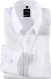 OLYMP Luxor modern fit overhemd - wit met button-down kraag - Strijkvrij - Boordmaat: 47