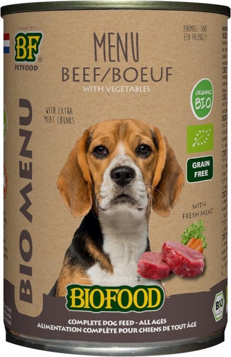 400 gr Biofood organic hond rund menu blik hondenvoer