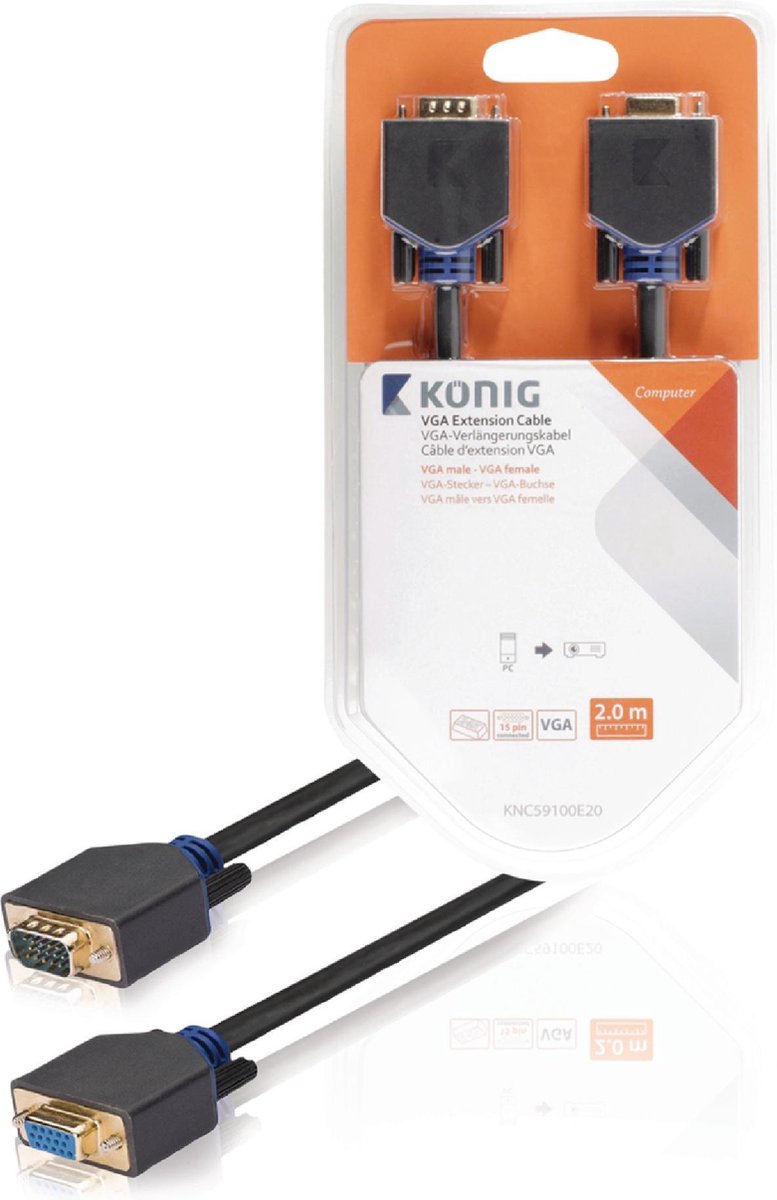 Konig - VGA (D-Sub) naar VGA (D-Sub) female - 2 m