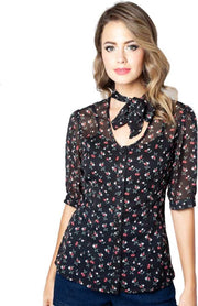 Voodoo Vixen Blouse -S- Bella kersen Zwart