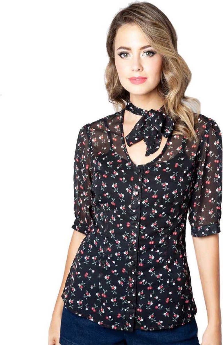 Voodoo Vixen Blouse -S- Bella kersen Zwart