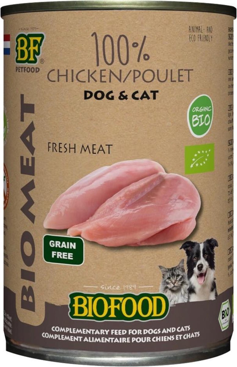400 gr Biofood organic hond 100% kip blik hondenvoer