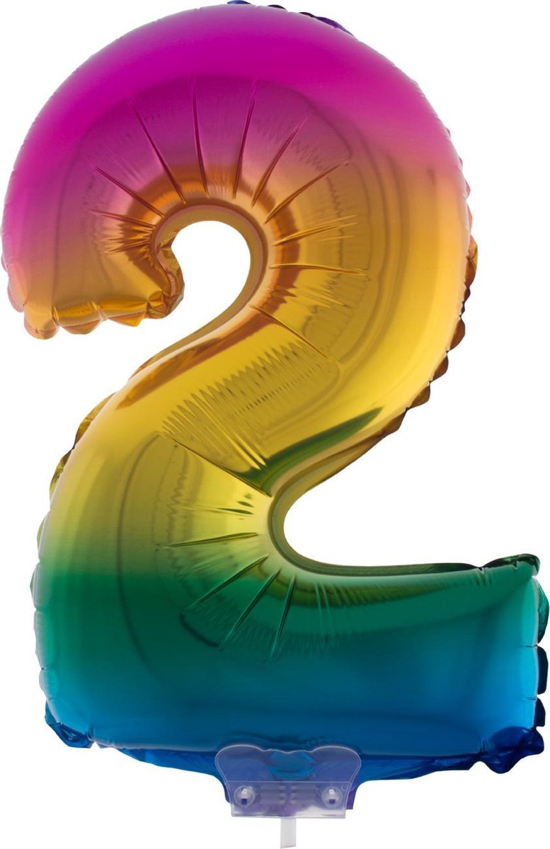 Cijferballon folie nummer 2 | Opblaascijfer 2 regenboog 41cm