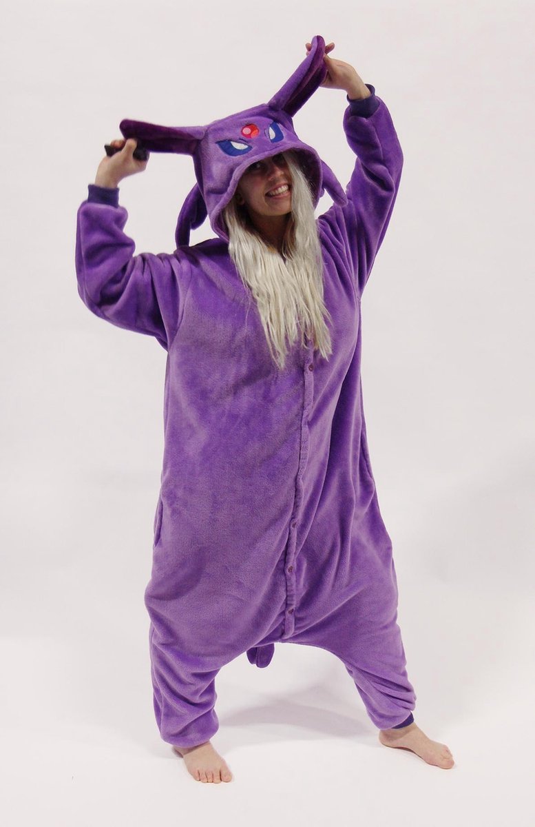KIMU Onesie Espeon Pokemon pak kostuum - maat L-XL - Pokemonpak jumpsuit huispak