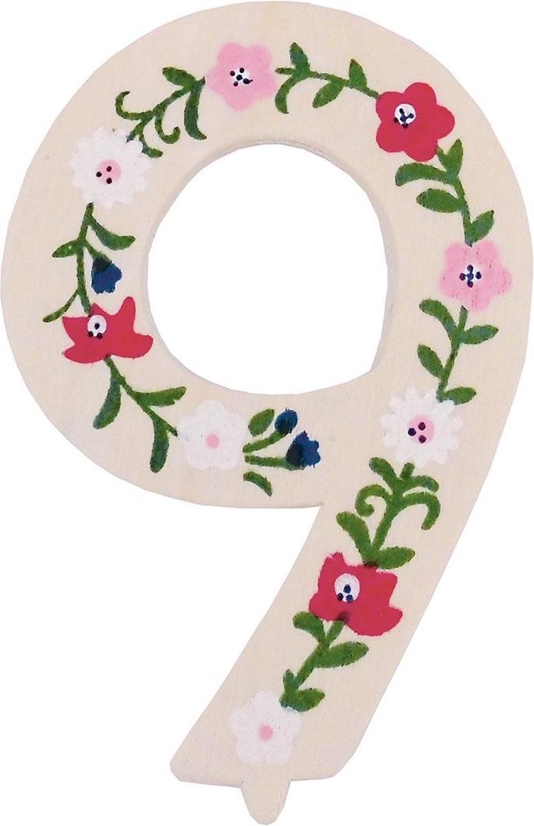 Tib Feestdecoratie "9" Hout 10 Cm Bruin