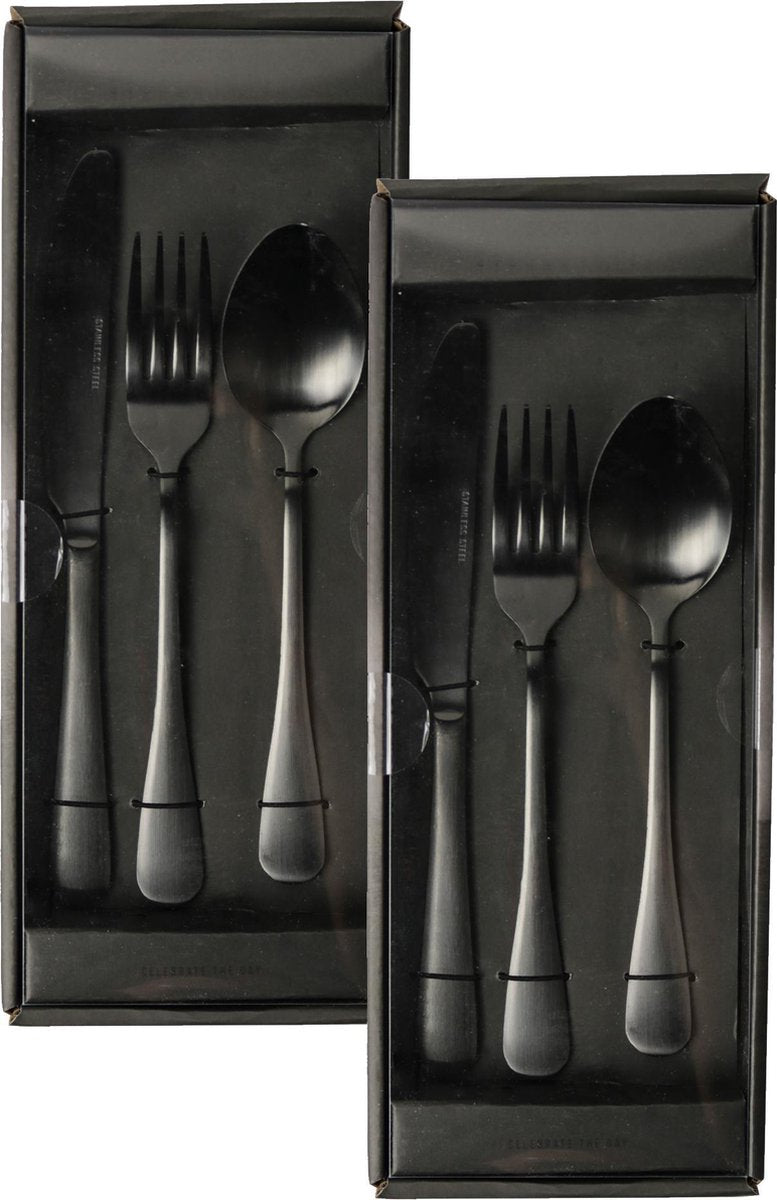 Bestek Set 3-delig mat zwart - set 2 stuks