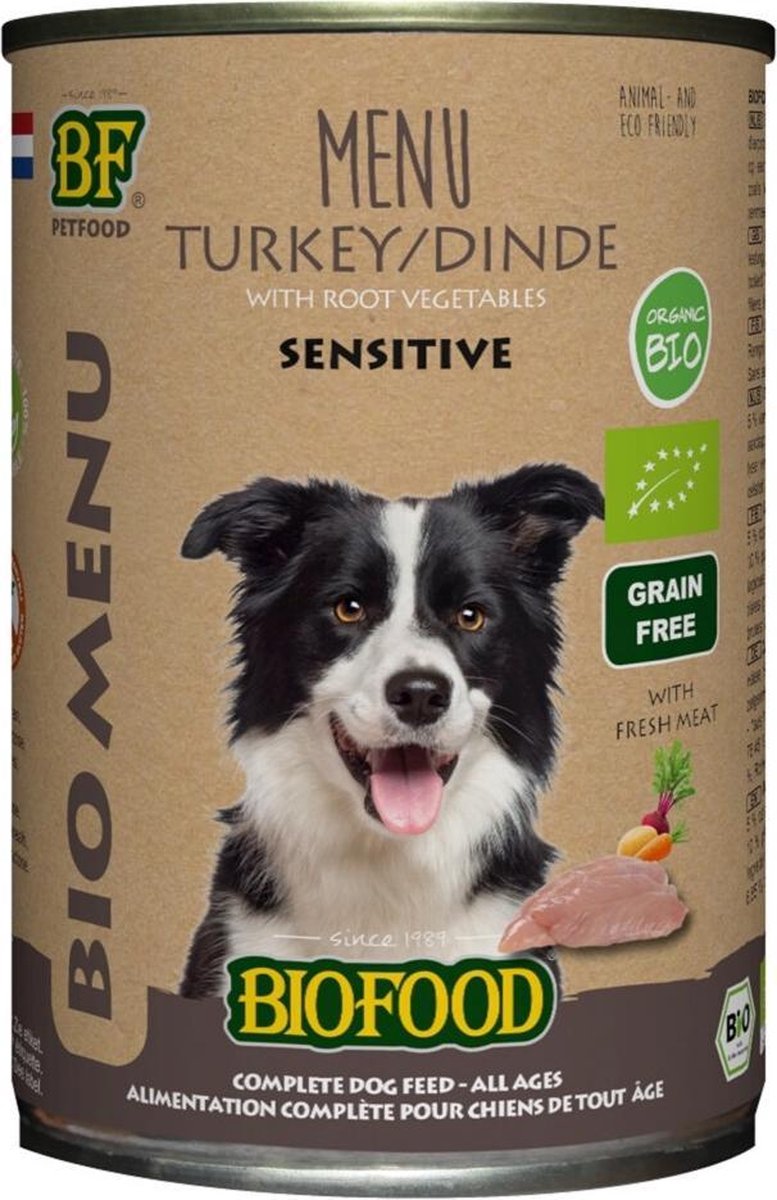 400 gr Biofood organic hond kalkoen menu blik hondenvoer