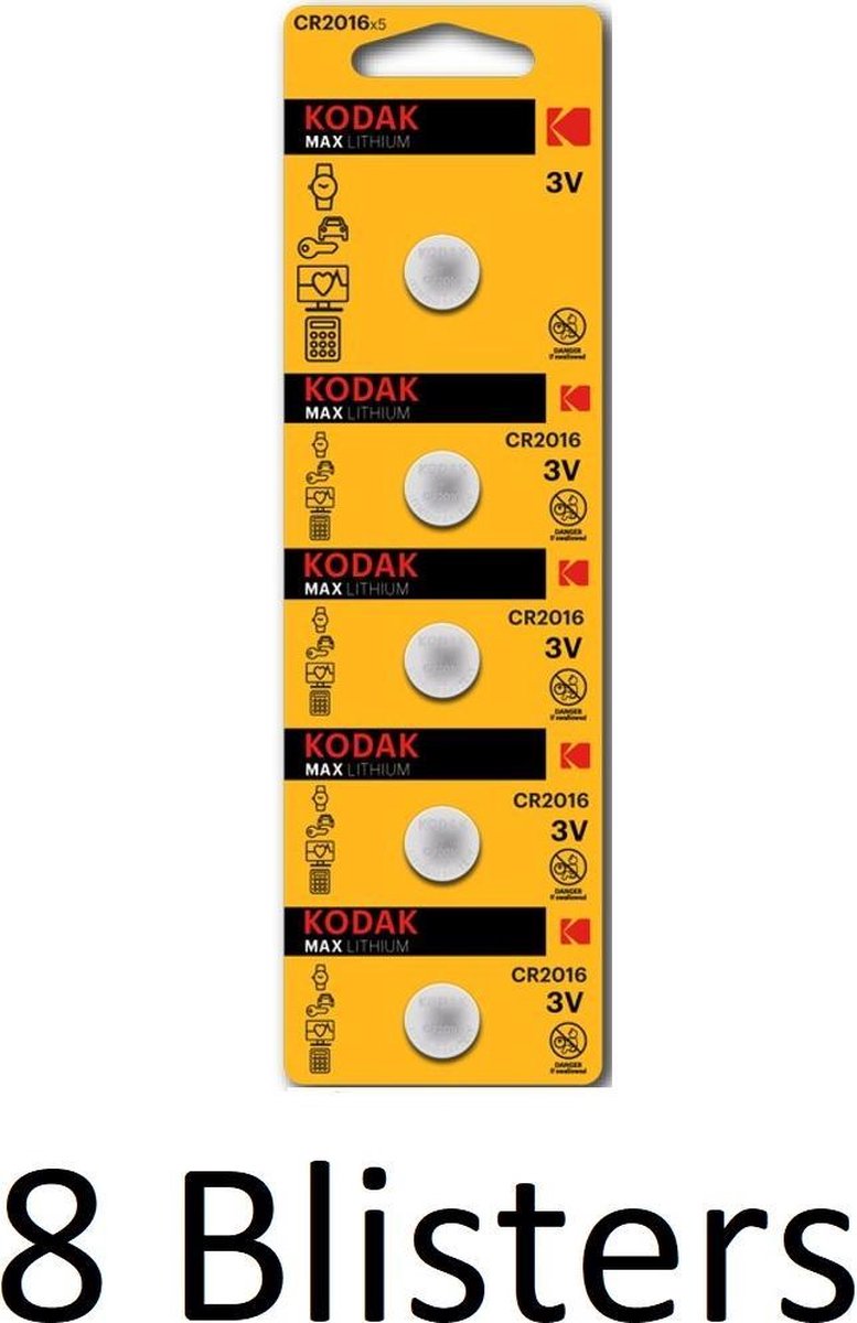 40 Stuks (8 Blisters a 5 st) Kodak Max lithium CR2016 blister 5