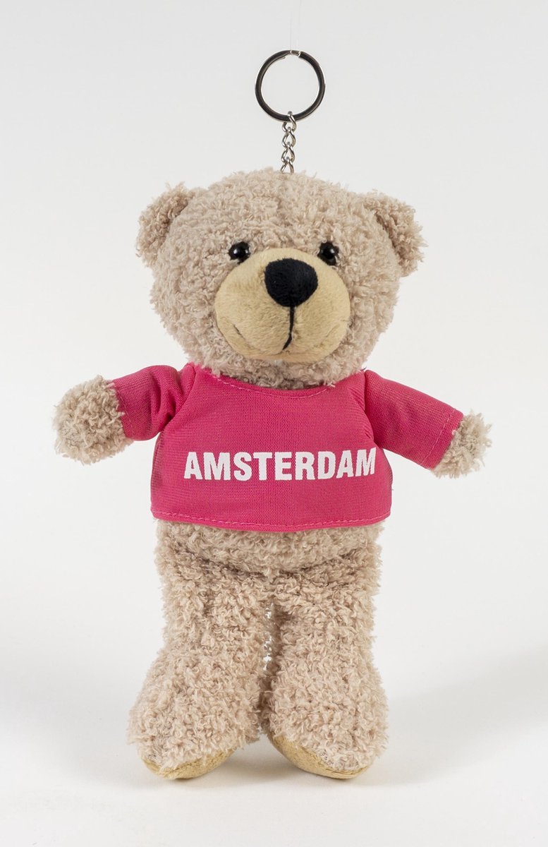 Memoriez Teddybeer sleutelhanger 22 cm met roze trui