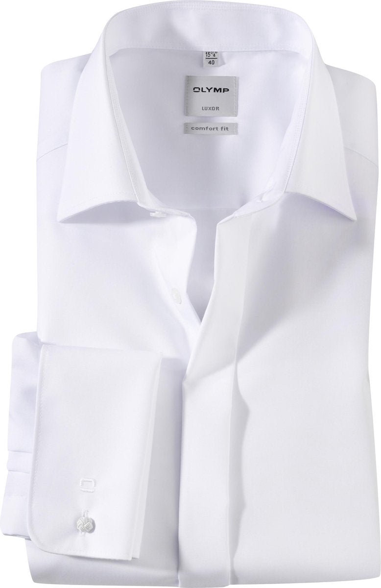 OLYMP Luxor comfort fit overhemd - smoking overhemd - wit - gladde stof met Kent kraag - Strijkvrij - Boordmaat: 48