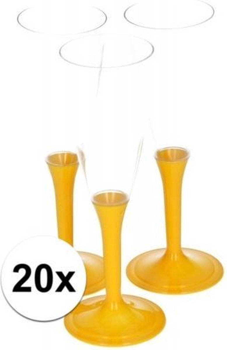 20x Plastic wijnglazen met gele voet - herbruikbaar