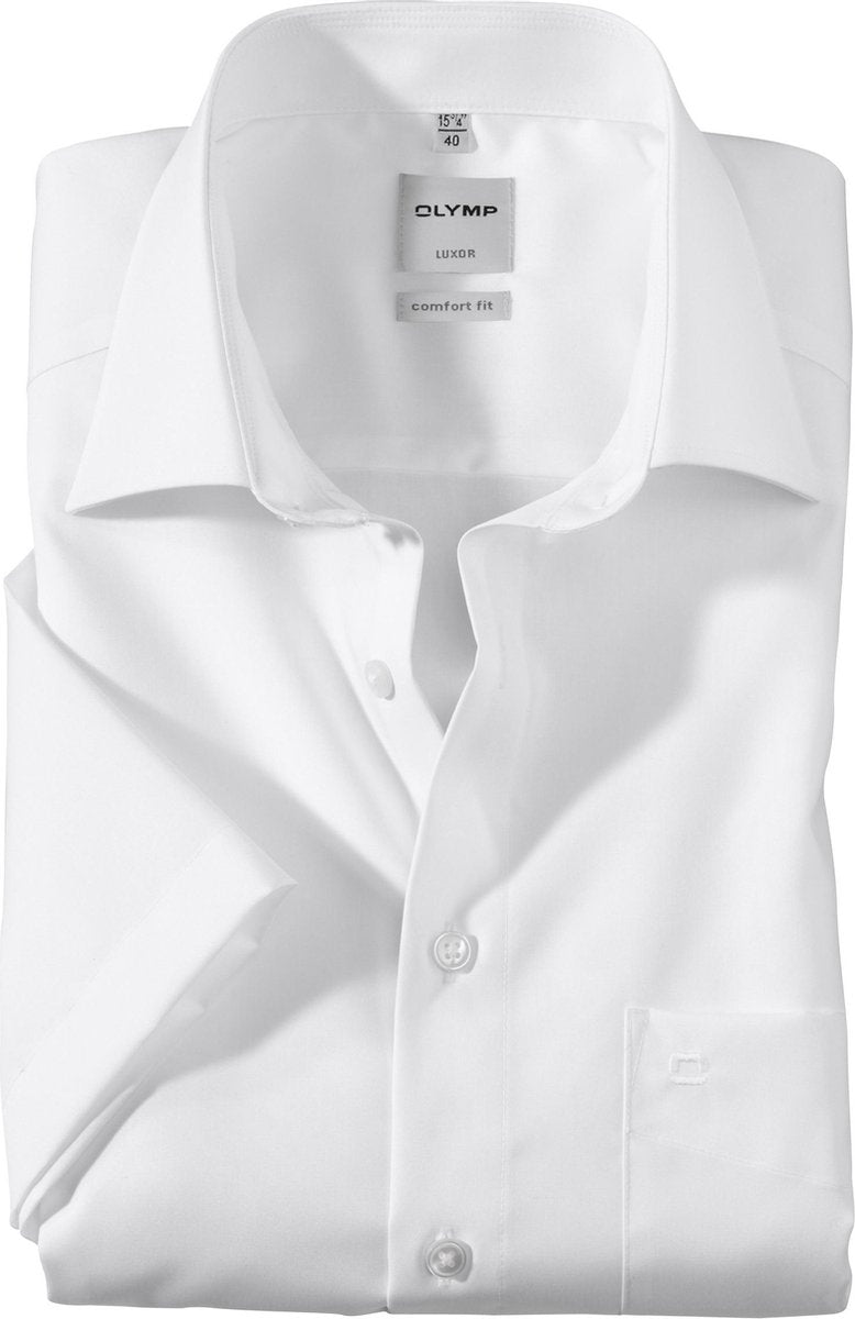 OLYMP Luxor comfort fit overhemd - korte mouw - wit - Strijkvrij - Boordmaat: 48