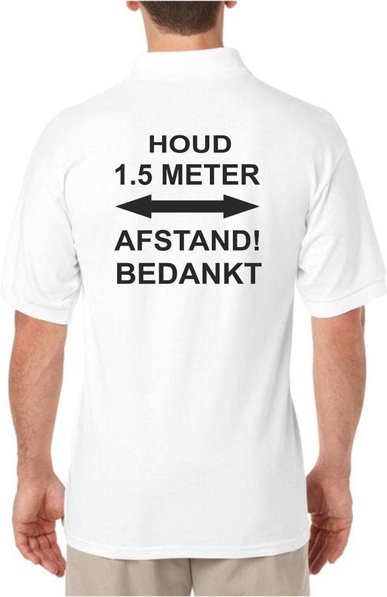 Heren Poloshirt Large - ZWARTE tekst 1.5 meter afstand - Corona - Bedrijfskleding