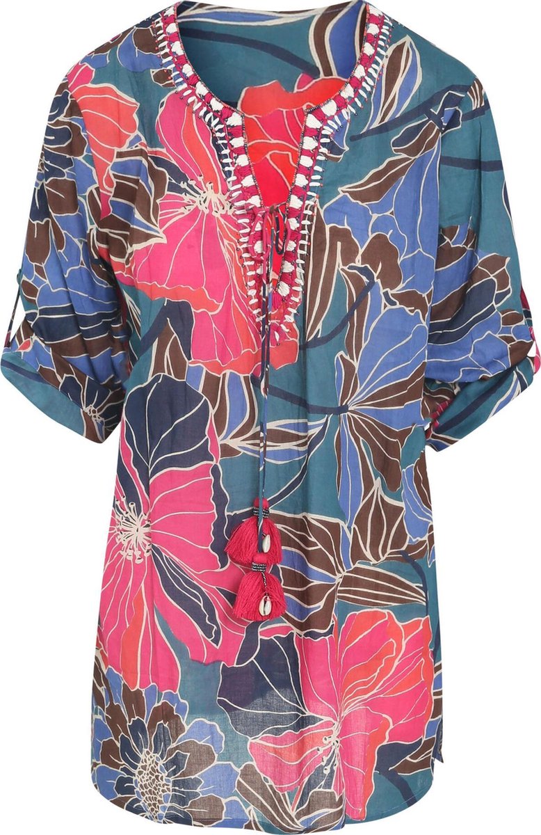 Cassis - Katoenen tuniek met bloemenprint - Fushia