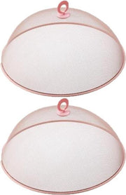 Set van 2x stuks metalen vliegenkappen/voedselkappen roze rond 35 cm