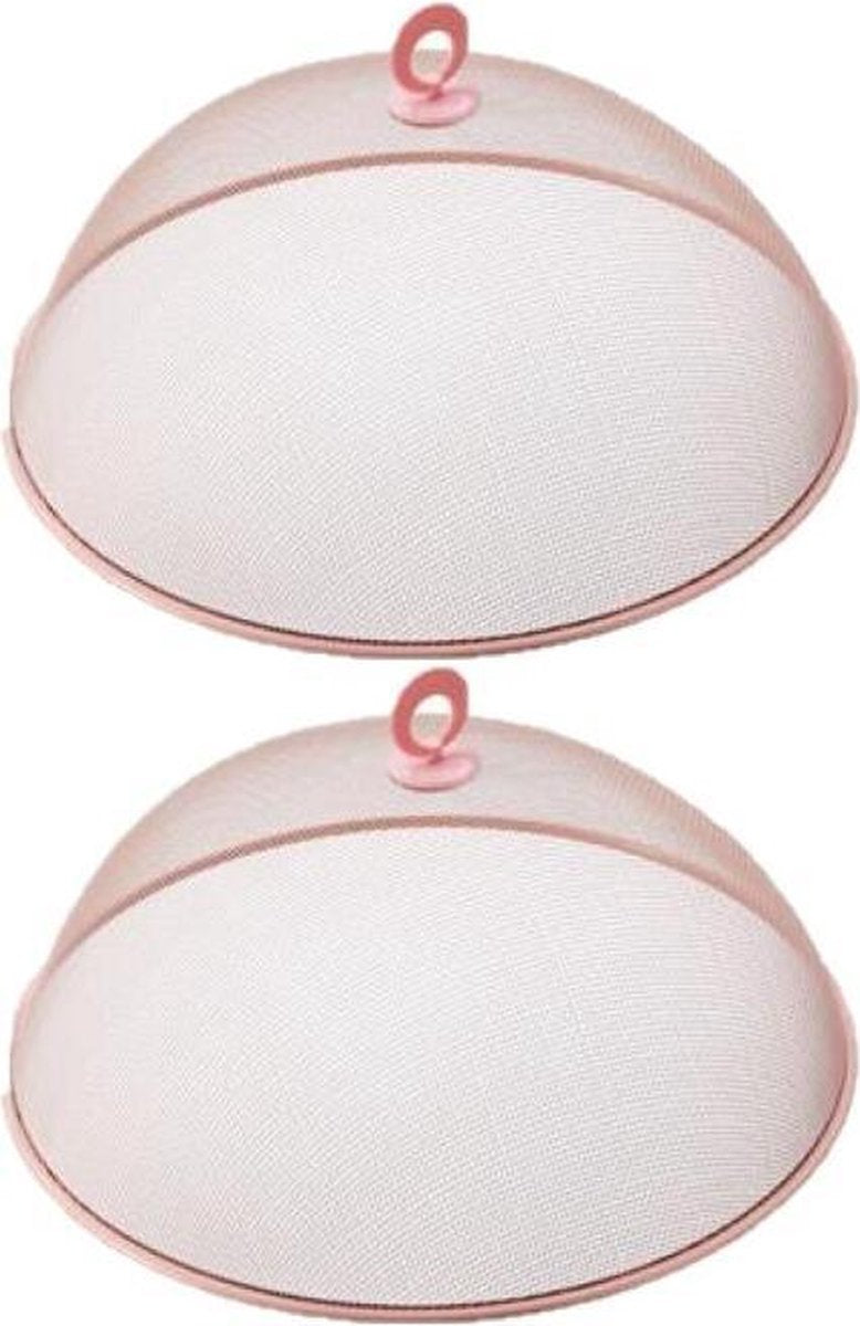 Set van 2x stuks metalen vliegenkappen/voedselkappen roze rond 35 cm