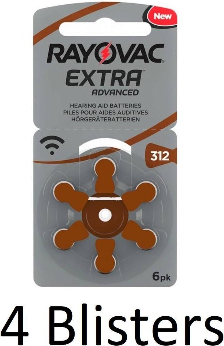 12 Stuks (2 Blisters a 6 st) Rayovac Extra Hearing Aid 312 Bruin