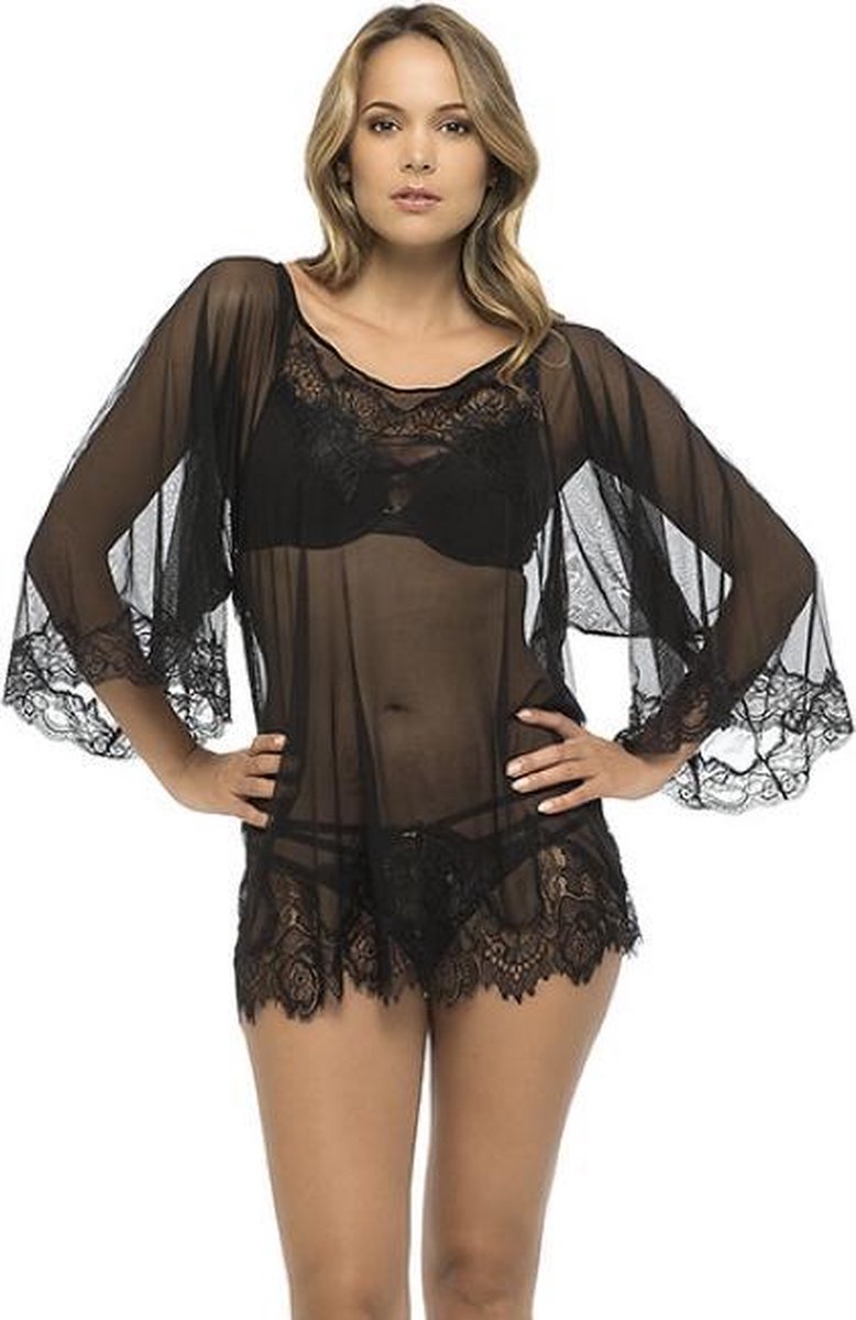 SAPPH UMA WIJD VALLENDE TOP Black lace maat L