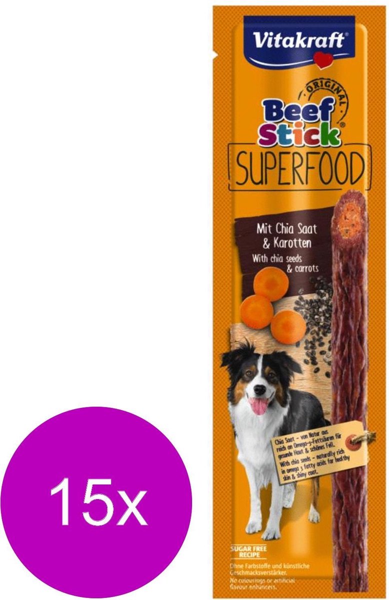 Vitakraft Beef Stick Superfood 25 g - Hondensnacks - 15 x Rund&Wortel