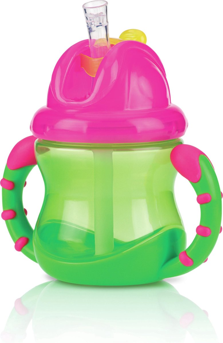 Antilek rietjesbeker met handvatten - Roze en Groen 240ml
