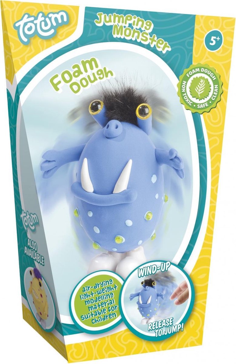 Totum foamdough springend monster blauw - maak een grappig monster met zelfdrogende klei