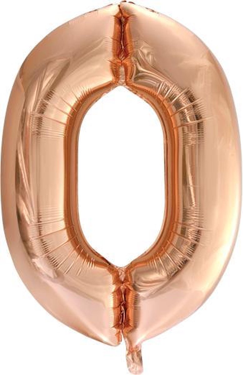 Folie Ballon - Cijfer 0 Rose Goud Met Rietje | Verjaardag/Birthday | Party | Jubileum |
