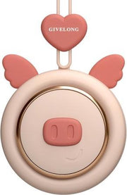 GIVELONG Hangende nek Mini oplaadbare USB-ventilator Kinderen draagbare bladerloze ventilator (Knorretje (roze))