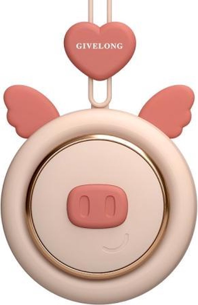 GIVELONG Hangende nek Mini oplaadbare USB-ventilator Kinderen draagbare bladerloze ventilator (Knorretje (roze))